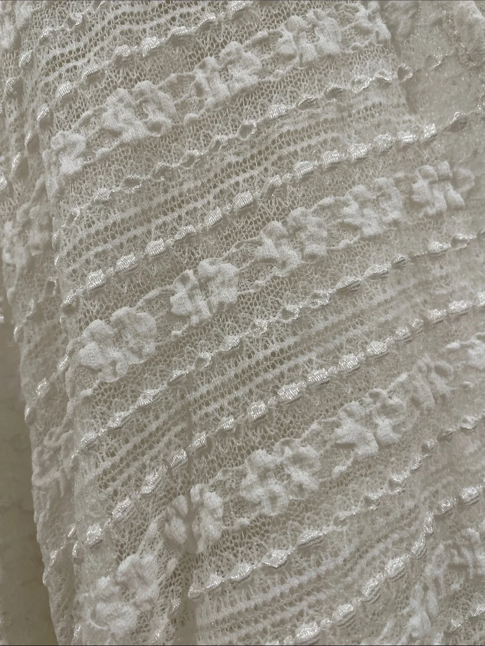 By Anthropologie Cream Boho Floral Lace Sheer Ruched Button-Front Top Large